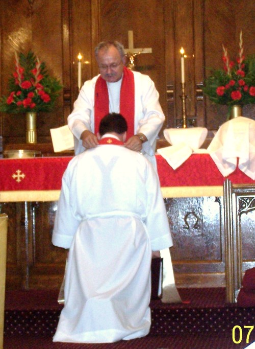 Rev. Sean G. Walters, receiving his stole upon Ordination.